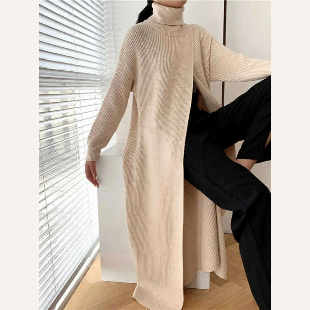 KIMLUD, Acrylic Cotton Blend Knit Sweater Long Sleeve Turtleneck — Ivory | KIMLUD, KIMLUD Womens Clothes