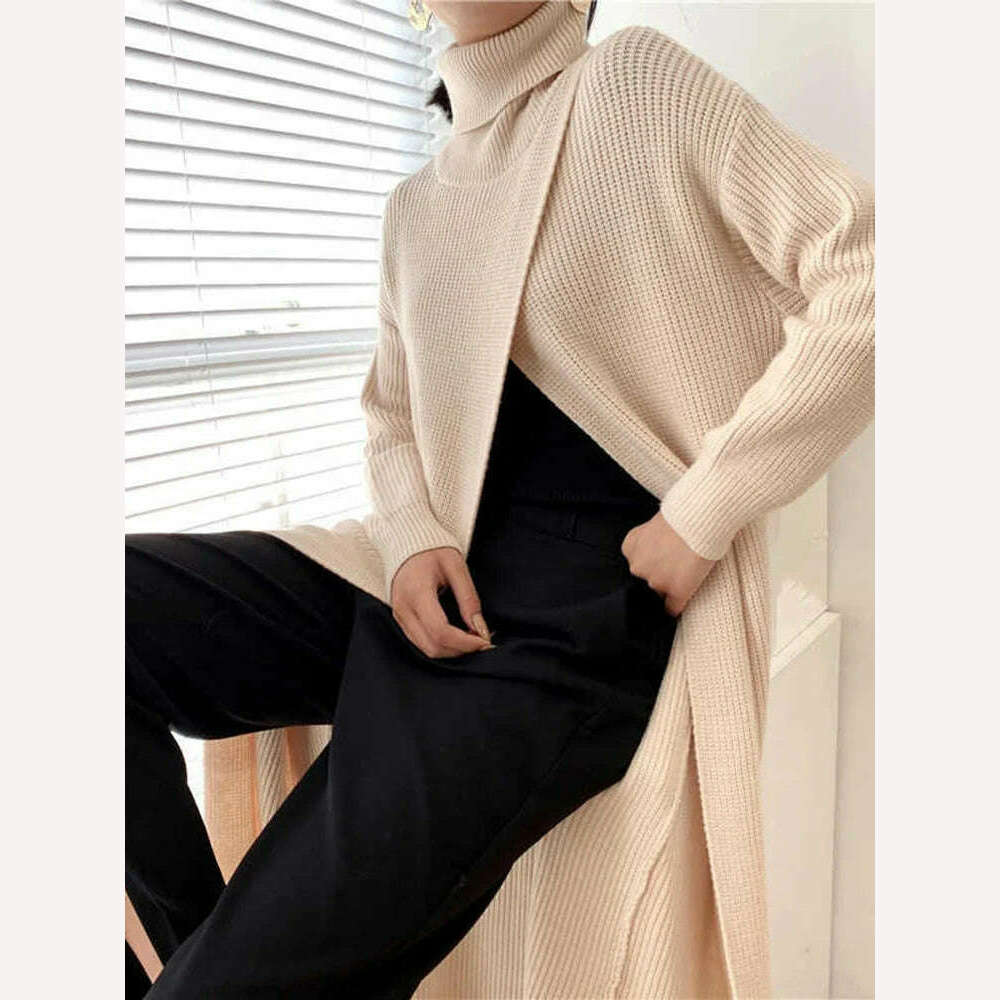KIMLUD, Acrylic Cotton Blend Knit Sweater Long Sleeve Turtleneck — Ivory | KIMLUD, KIMLUD Womens Clothes