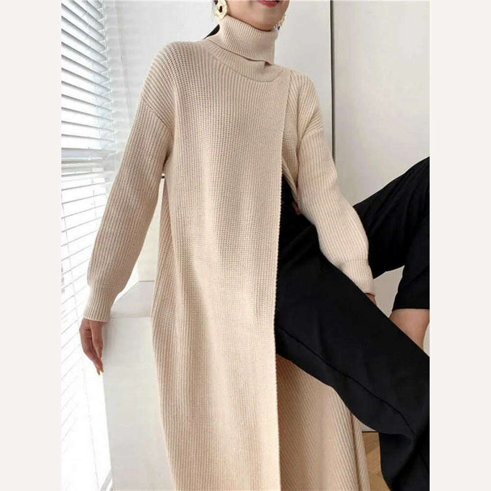 KIMLUD, Acrylic Cotton Blend Knit Sweater Long Sleeve Turtleneck — Ivory | KIMLUD, KIMLUD Womens Clothes