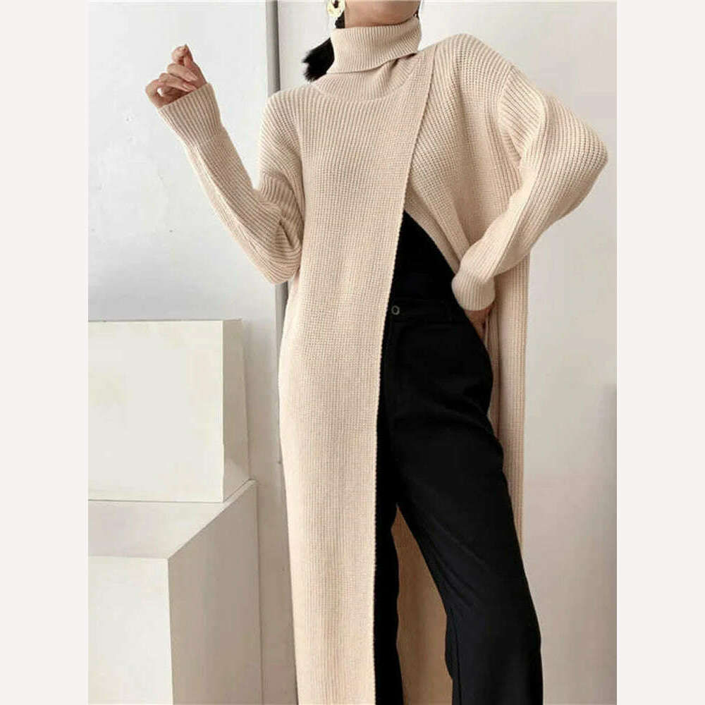 KIMLUD, Acrylic Cotton Blend Knit Sweater Long Sleeve Turtleneck — Ivory | KIMLUD, KIMLUD Womens Clothes