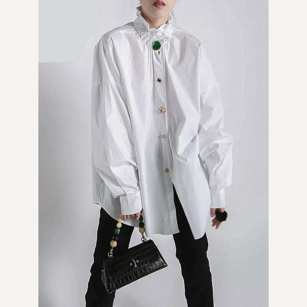 KIMLUD, Jersey Blouse Button-Detail Long Sleeve Stand Collar — Black | KIMLUD, KIMLUD Womens Clothes