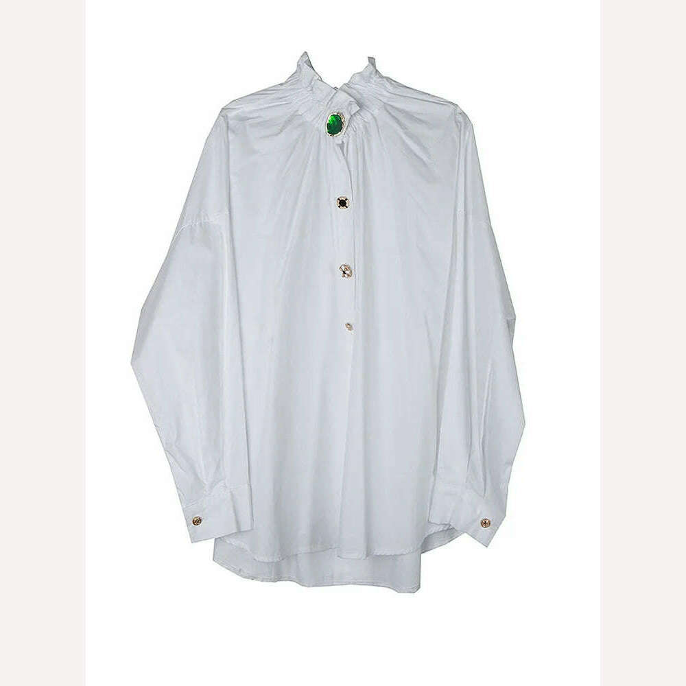 KIMLUD, Jersey Blouse Button-Detail Long Sleeve Stand Collar — Black | KIMLUD, KIMLUD Womens Clothes