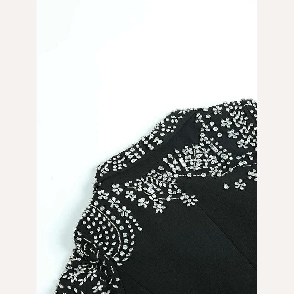 KIMLUD, Cotton-Padded Blazer Rhinestone Fur Collar Notched Lapel Embellishment — Black | KIMLUD, KIMLUD Womens Clothes