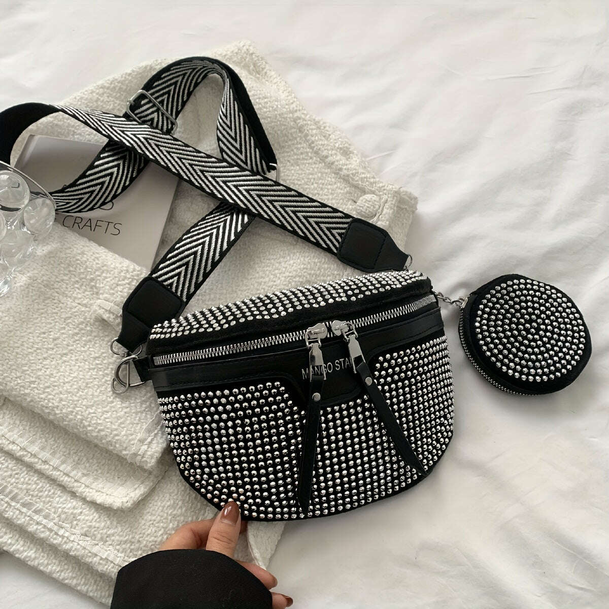 KIMLUD, Rhinestone Waist Bag With Coin Purse, Fashion Crossbody Bag, Women's Glitter Chest Bag for Carnaval Music Festival, KIMLUD Womens Clothes