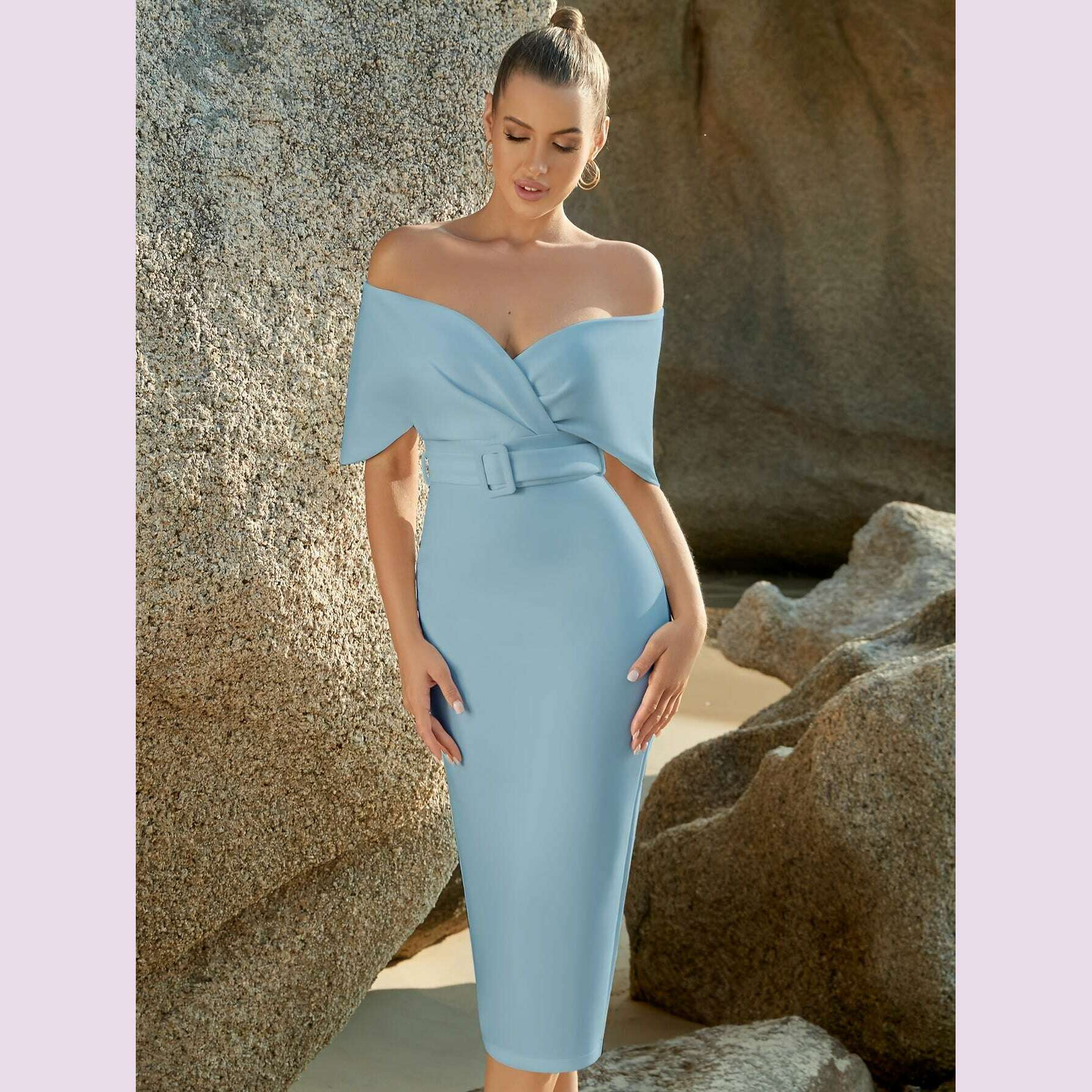 stunning-off-the-shoulder-bodycon-dress---v-neck-split-hem-belted-waist-elegant-design-for-wedding-party-formal-occasions---womens-clothing-body-hugging-silhouettekimlud-womens-fashion-34625779