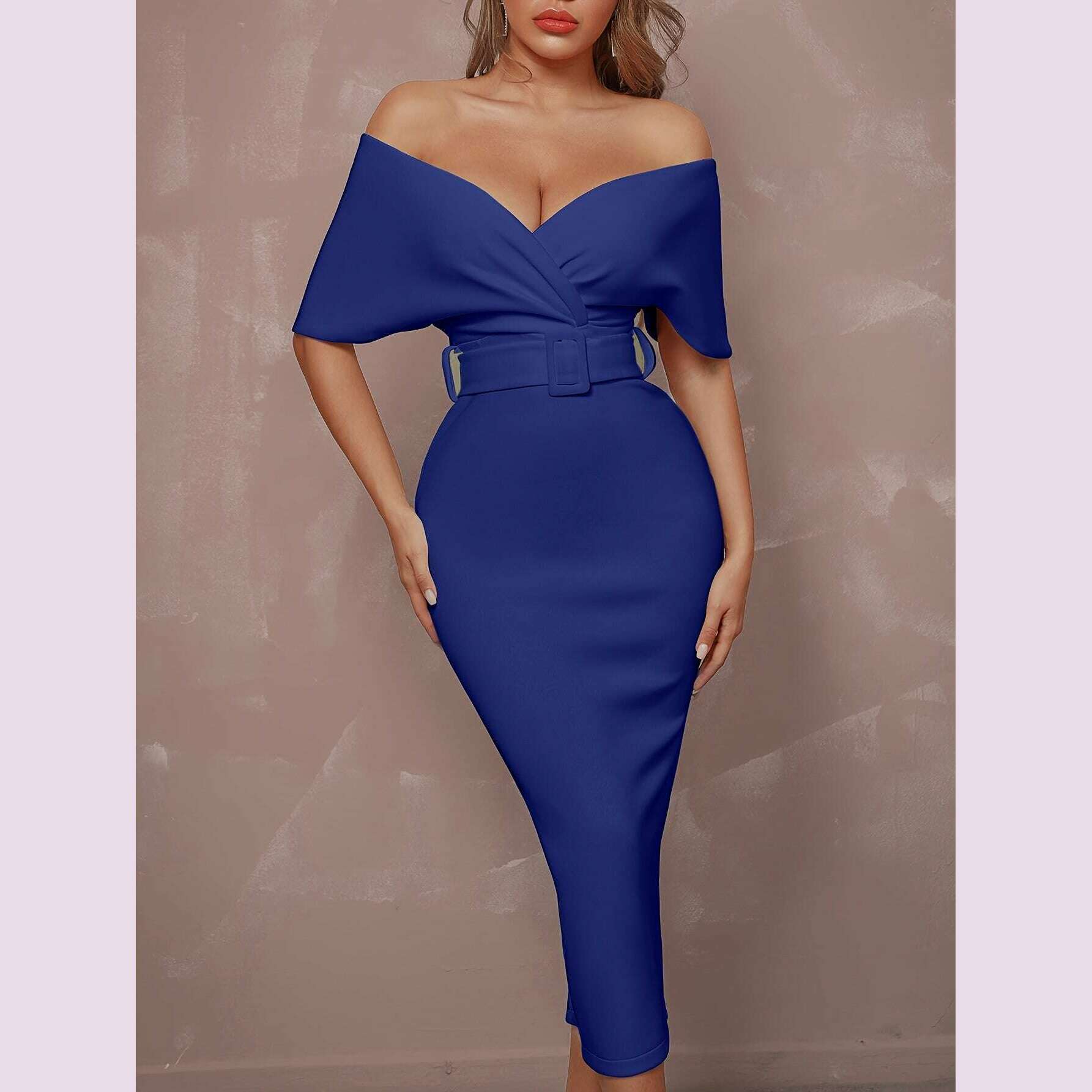 stunning-off-the-shoulder-bodycon-dress---v-neck-split-hem-belted-waist-elegant-design-for-wedding-party-formal-occasions---womens-clothing-body-hugging-silhouettekimlud-womens-fashion-34625780