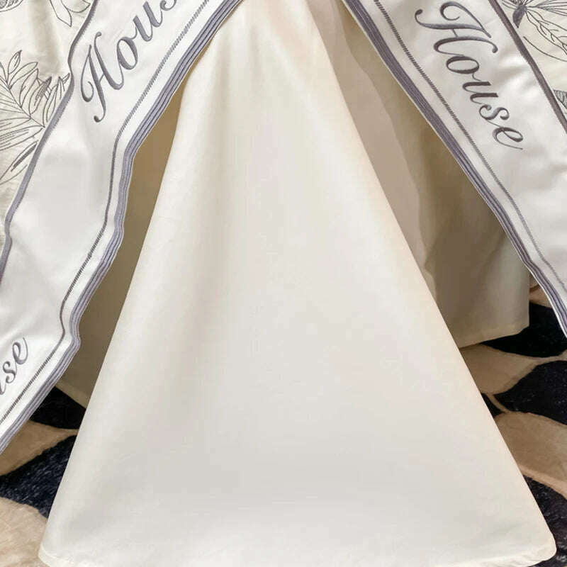 KIMLUD, Egyptian cotton Bedding Set Embroidery splicing corner Duvet Cover long-staple cotton BedSheet Flat sheet Pillowcases Bed sets, KIMLUD Womens Clothes