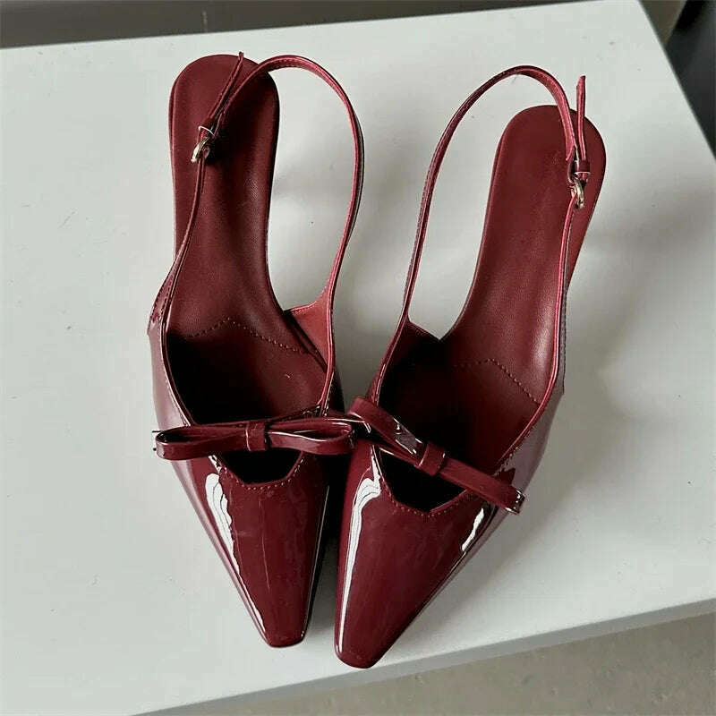KIMLUD, Eilyken Fashion Pointed Toe Pumps Sandals Elegant Woman Slingbacks Buckle Strap Thin Heels Female Wedding Party Mules Shoes, Red / 35, KIMLUD Womens Clothes