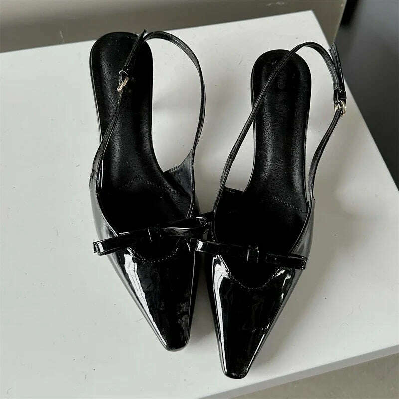 KIMLUD, Eilyken Fashion Pointed Toe Pumps Sandals Elegant Woman Slingbacks Buckle Strap Thin Heels Female Wedding Party Mules Shoes, Black / 37, KIMLUD Womens Clothes