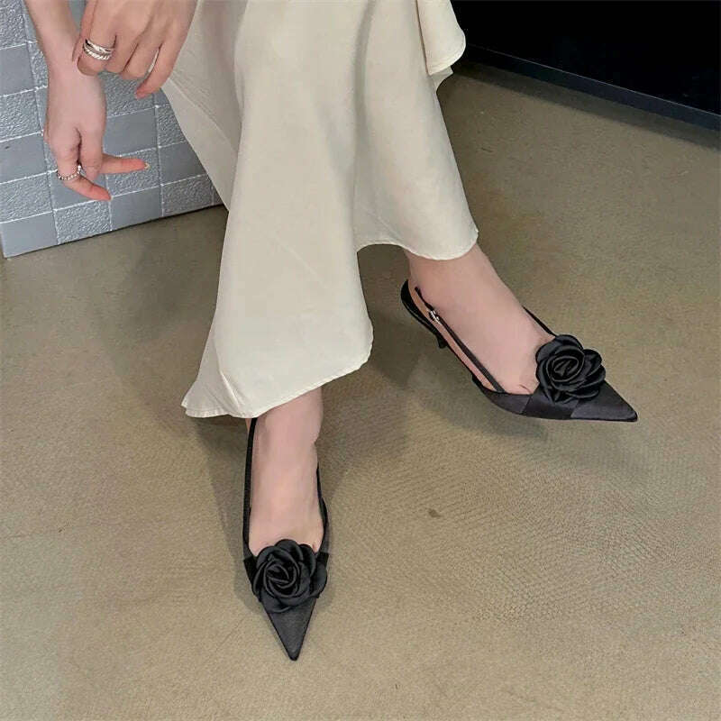 KIMLUD, Eilyken Fashion Thin High Heels Buckle Strap Women Pumps Sexy Flower Pointed Toe Mules Shoes Elegant Banquet Prom Sandals, KIMLUD Womens Clothes