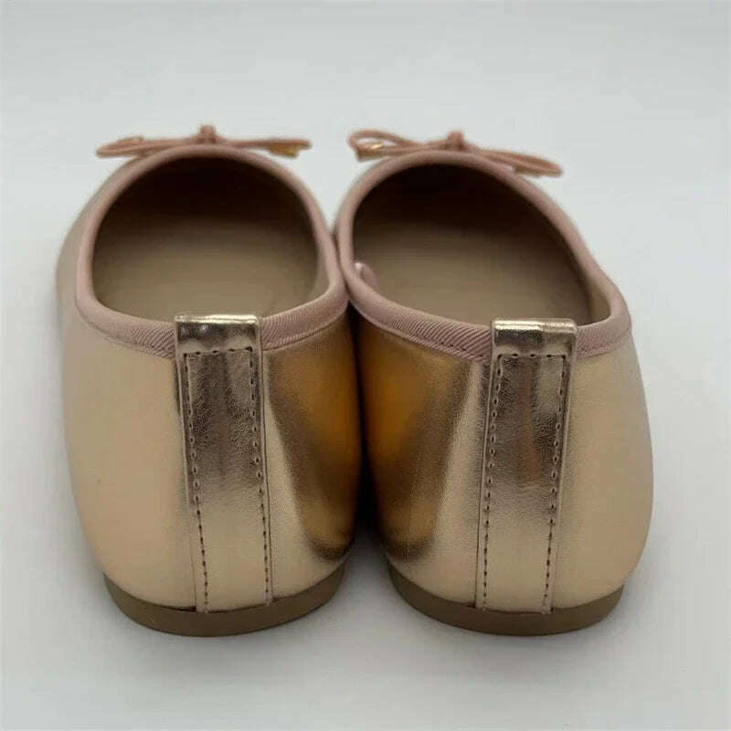 KIMLUD, Eilyken Gold Silver Elegant Bowknot Round Toe Women's Flat Comfort Slip-On Ladies Ballerina Single Mules Shoes Zapatos Mujer, KIMLUD Womens Clothes