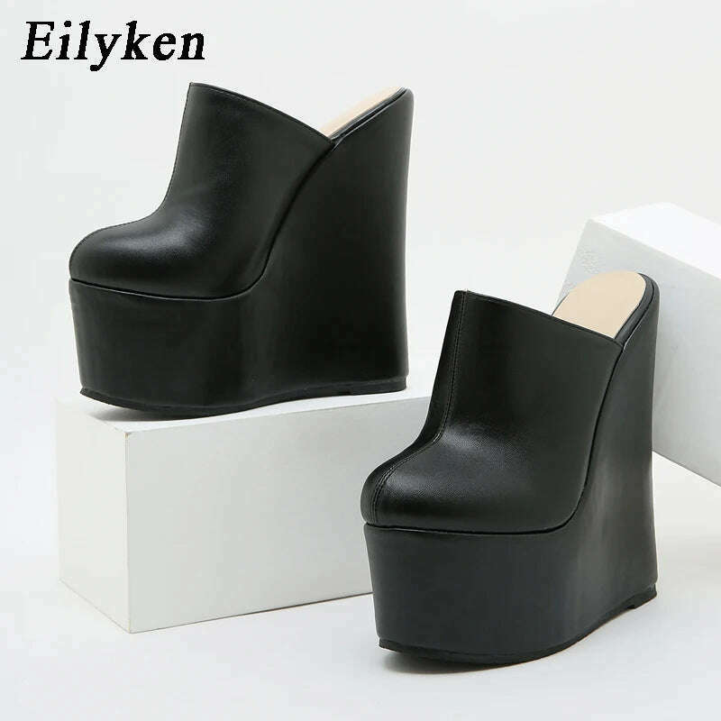 Eilyken Platform Wedge Round Head Pumps Slippers Summer Woman Sexy Super High Sandal Shoes Black 35-42 - KIMLUD