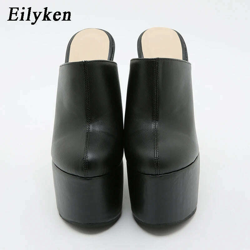 Eilyken Platform Wedge Round Head Pumps Slippers Summer Woman Sexy Super High Sandal Shoes Black 35-42 - KIMLUD