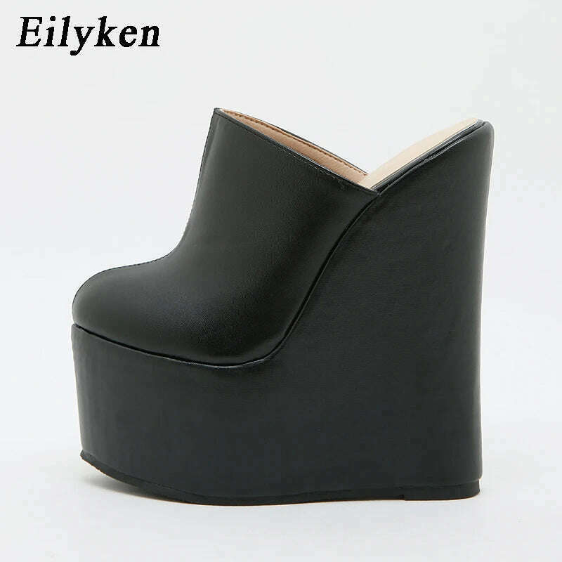 Eilyken Platform Wedge Round Head Pumps Slippers Summer Woman Sexy Super High Sandal Shoes Black 35-42 - KIMLUD