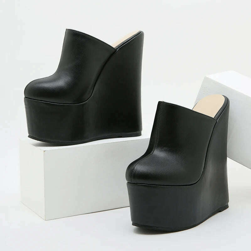 KIMLUD, Eilyken Platform Wedge Round Head Pumps Slippers Summer Woman Sexy Super High Sandal Shoes Black 35-42, KIMLUD Womens Clothes