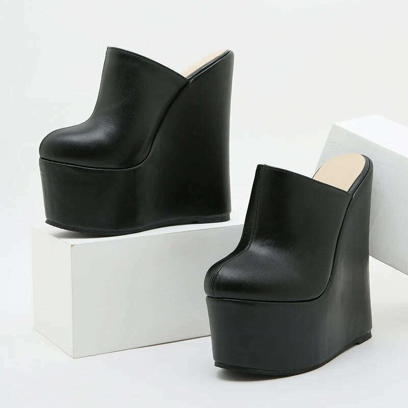 Eilyken Platform Wedge Round Head Pumps Slippers Summer Woman Sexy Super High Sandal Shoes Black 35-42 - KIMLUD