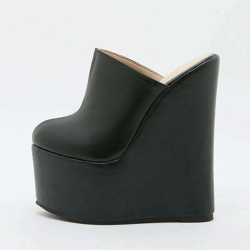 Eilyken Platform Wedge Round Head Pumps Slippers Summer Woman Sexy Super High Sandal Shoes Black 35-42 - KIMLUD