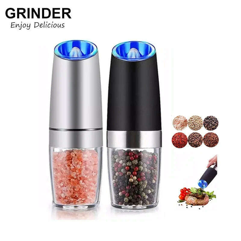 Electric Automatic Mill Spice Salt and Pepper Grinder Gravity LED Light Adjustable Coarseness Kitchen Steak Tool Sets - KIMLUD