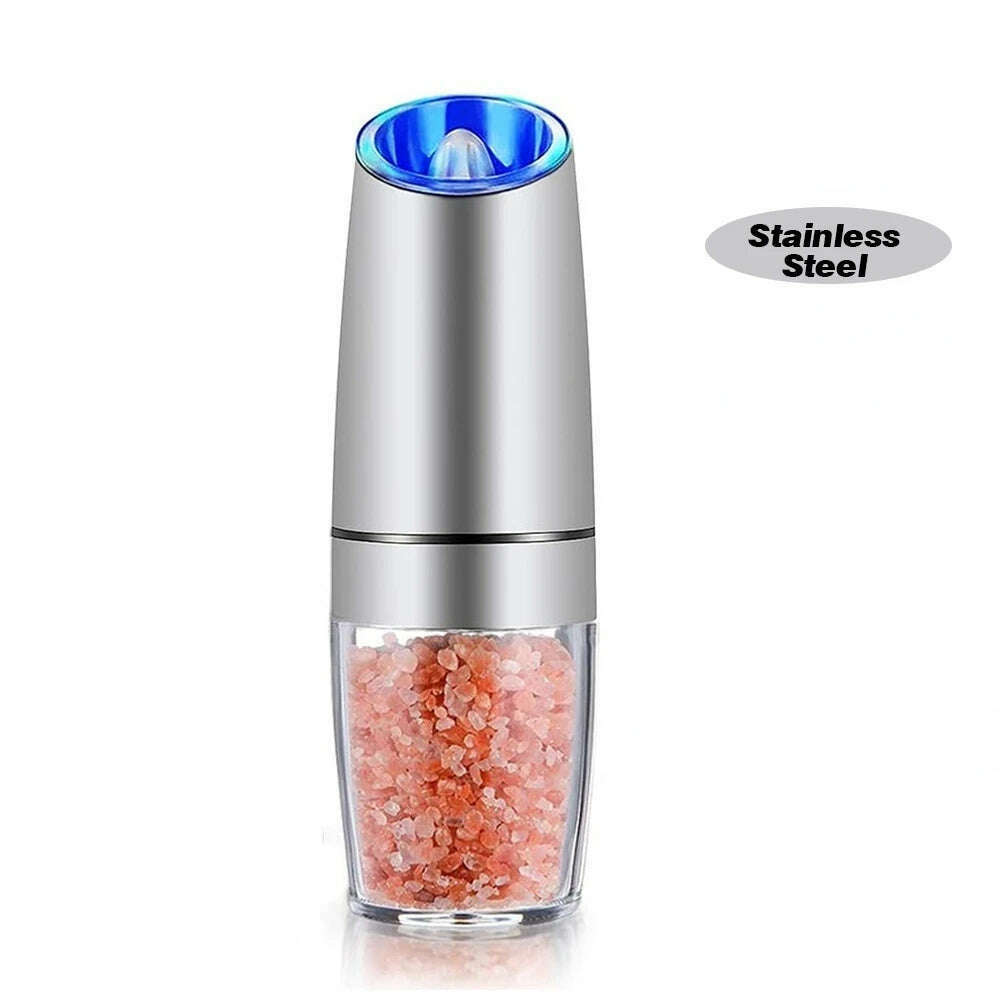 KIMLUD, Electric Automatic Mill Spice Salt and Pepper Grinder Gravity LED Light Adjustable Coarseness Kitchen Steak Tool Sets, 1pcs steel, KIMLUD Womens Clothes