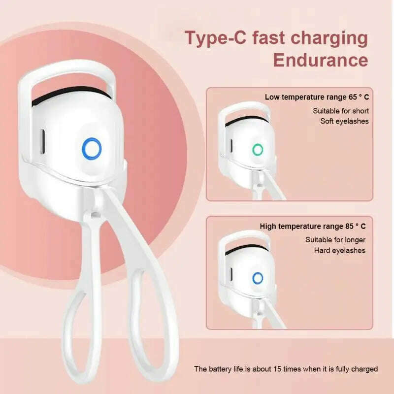 Electric Heated Eyelash Curler Eyelashes Curls Thermal Eyelash Curler Temperature Control Charging Mini Long Lasting Makeup Tool - KIMLUD