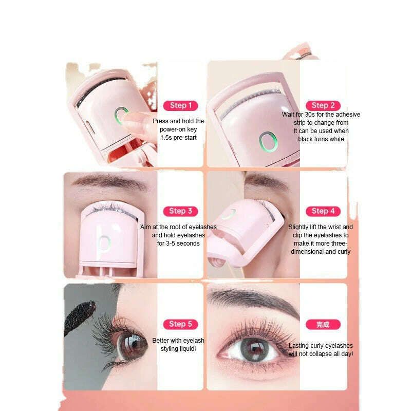 Electric Heated Eyelash Curler Eyelashes Curls Thermal Eyelash Curler Temperature Control Charging Mini Long Lasting Makeup Tool - KIMLUD