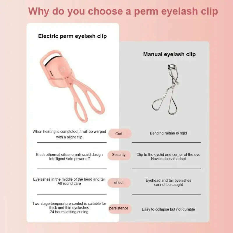 Electric Heated Eyelash Curler Eyelashes Curls Thermal Eyelash Curler Temperature Control Charging Mini Long Lasting Makeup Tool - KIMLUD