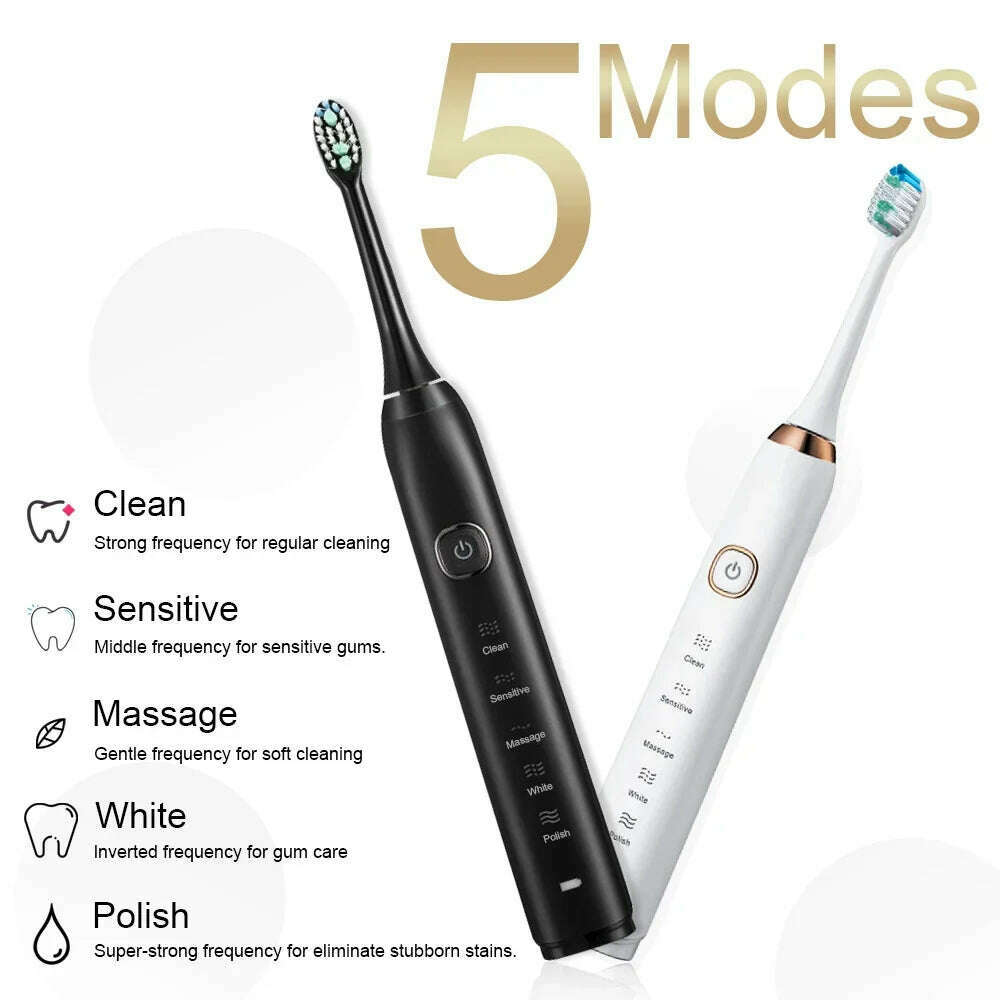 Electric Sonic Toothbrush Adult Rechargeable Smart Ultrasonic Dental Teeth Whitening 8 Brush Heads Tooth Brush - KIMLUD