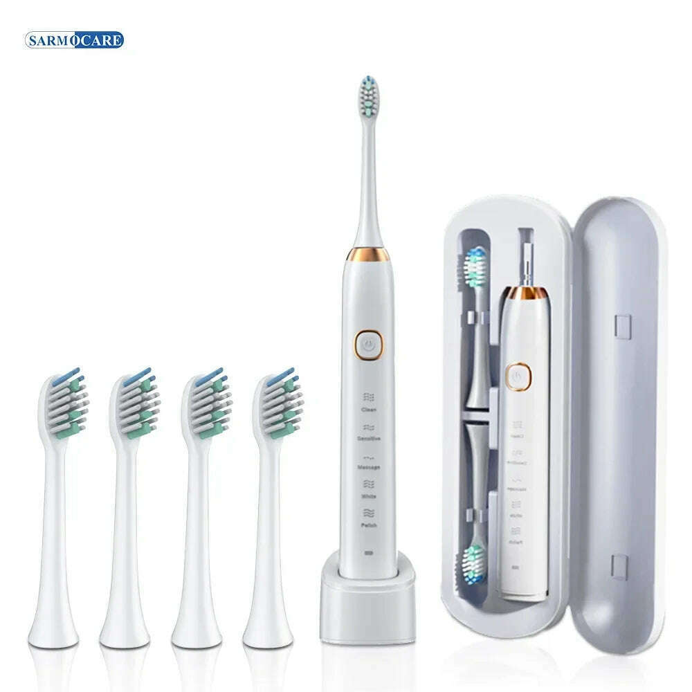 Electric Sonic Toothbrush Adult Rechargeable Smart Ultrasonic Dental Teeth Whitening 8 Brush Heads Tooth Brush - KIMLUD