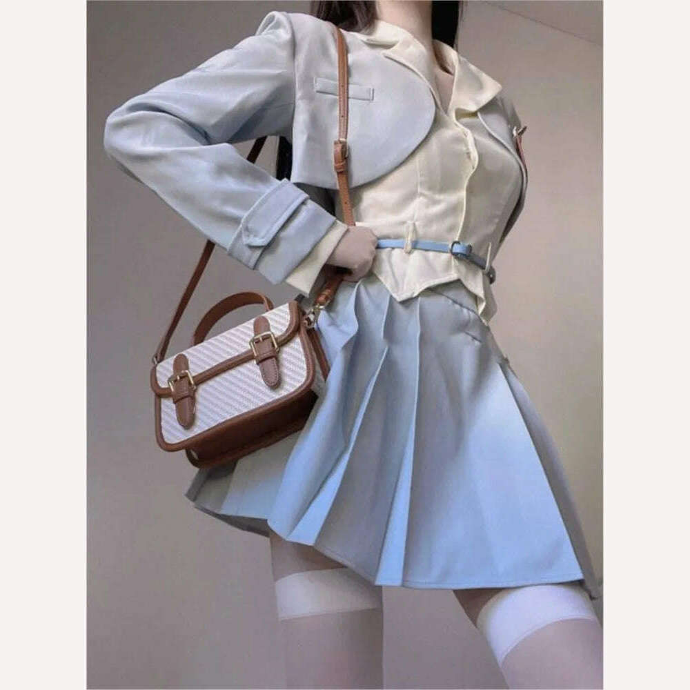 KIMLUD, Elegant 3 Piece Set Women Casual White Shirt Short Blazers Slim Fashion Mini Skirt Korean Style Suit Office Lady 2023 Summer y2k, KIMLUD Womens Clothes