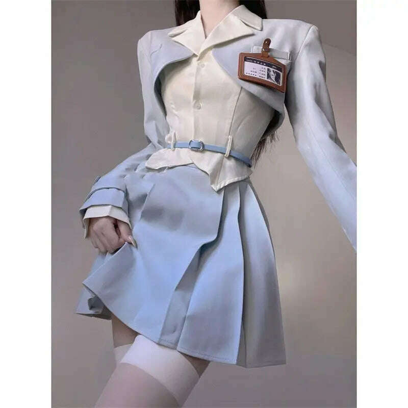 KIMLUD, Elegant 3 Piece Set Women Casual White Shirt Short Blazers Slim Fashion Mini Skirt Korean Style Suit Office Lady 2023 Summer y2k, KIMLUD Womens Clothes