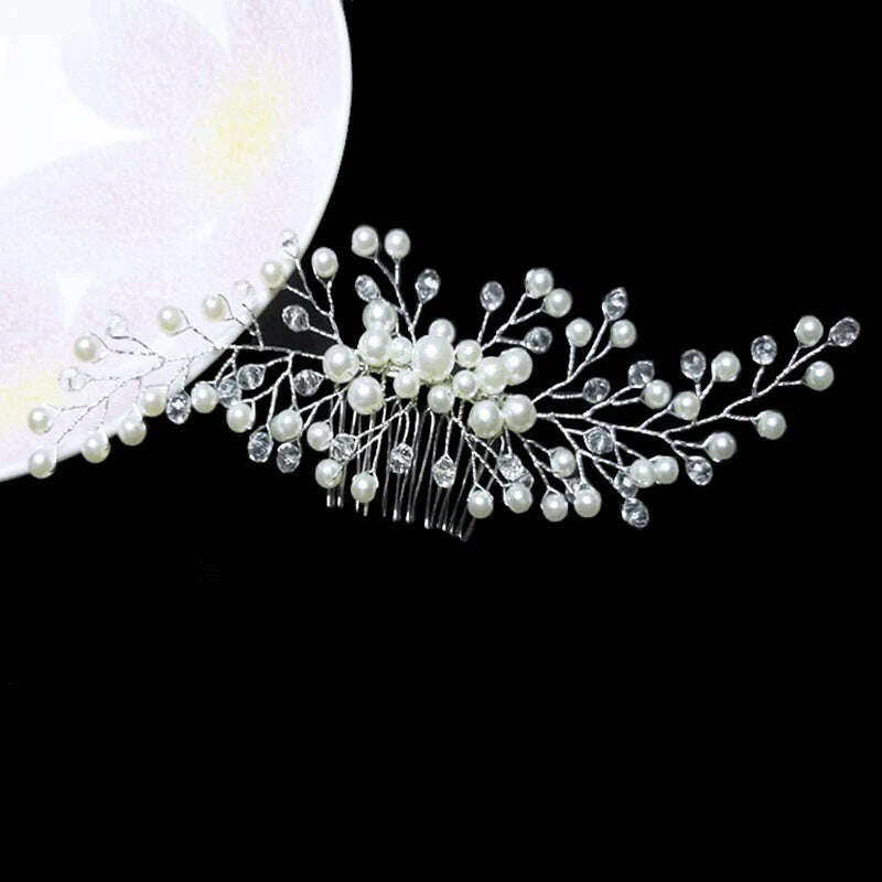 KIMLUD, Elegant Crystal Wedding Hair Comb Headwear Shiny Rhinestone Hairpin Ornaments Pearl Bridal Hair Clip Jewelry Hair Accessories, KIMLUD Womens Clothes