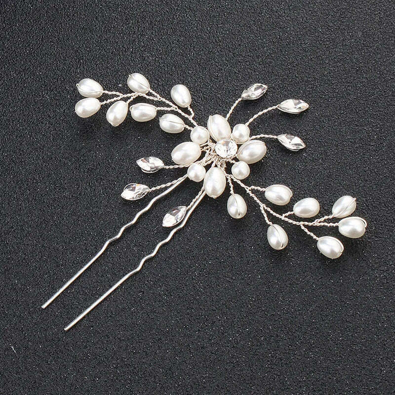 KIMLUD, Elegant Crystal Wedding Hair Comb Headwear Shiny Rhinestone Hairpin Ornaments Pearl Bridal Hair Clip Jewelry Hair Accessories, KIMLUD Womens Clothes