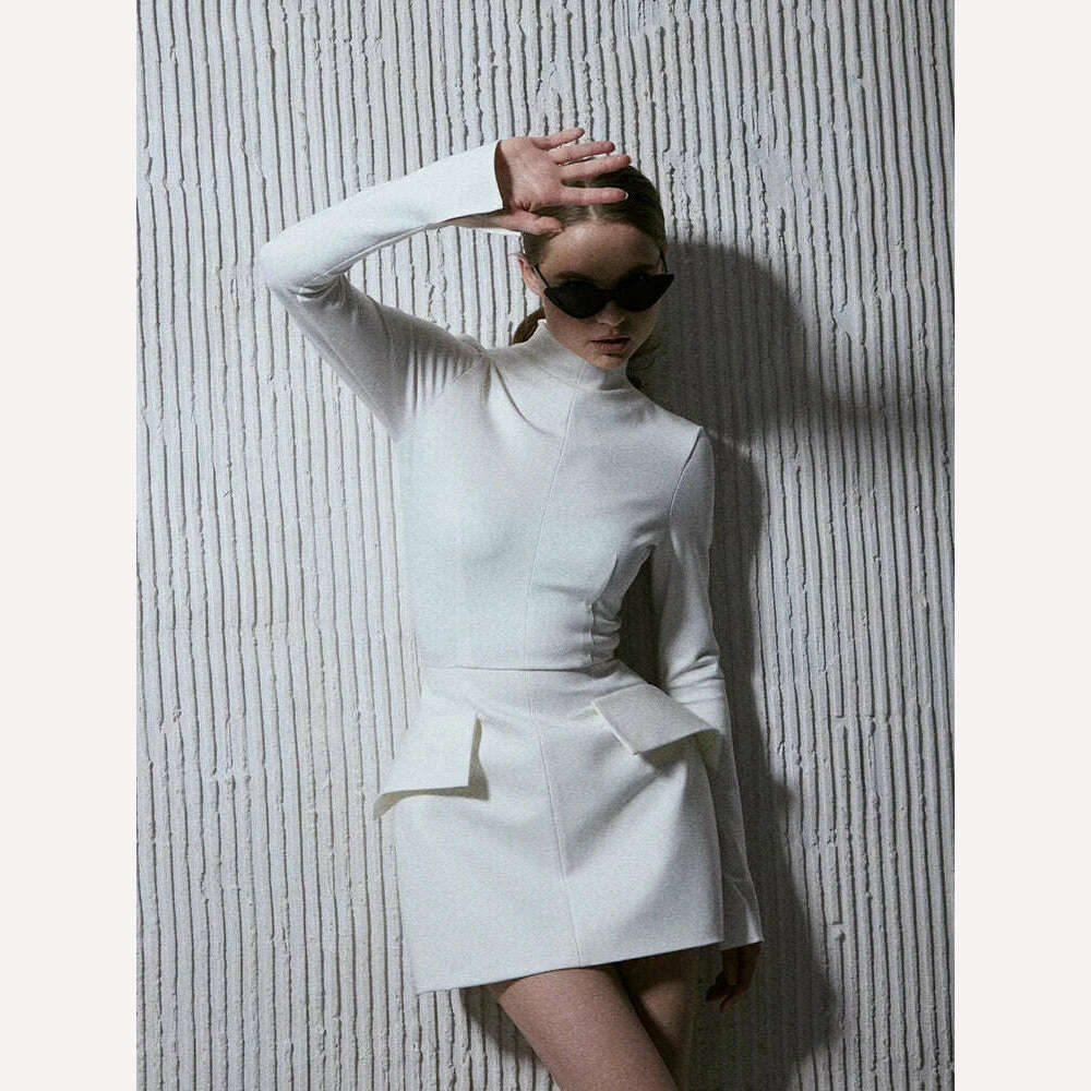 KIMLUD, Elegant Dark Blue Commuting Mini Dress Women 2023 Autumn Pocket Long Sleeve Sexy Bodycon Dresses Lady Chic Party Club Robe, Ivory / S, KIMLUD APPAREL - Womens Clothes