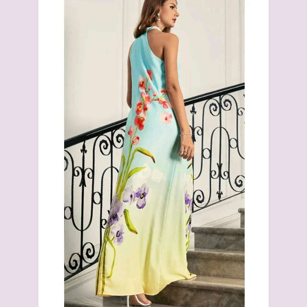 KIMLUD, Elegant Fashion Floral Dress Spaghetti Strap Sweet Halter Camis Dress Fashion Chic Loose Maxi Dress Casual Boho Vintage Dresses, KIMLUD Womens Clothes