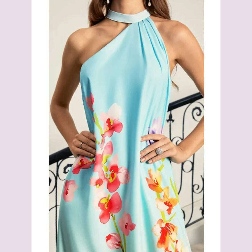 KIMLUD, Elegant Fashion Floral Dress Spaghetti Strap Sweet Halter Camis Dress Fashion Chic Loose Maxi Dress Casual Boho Vintage Dresses, KIMLUD Womens Clothes