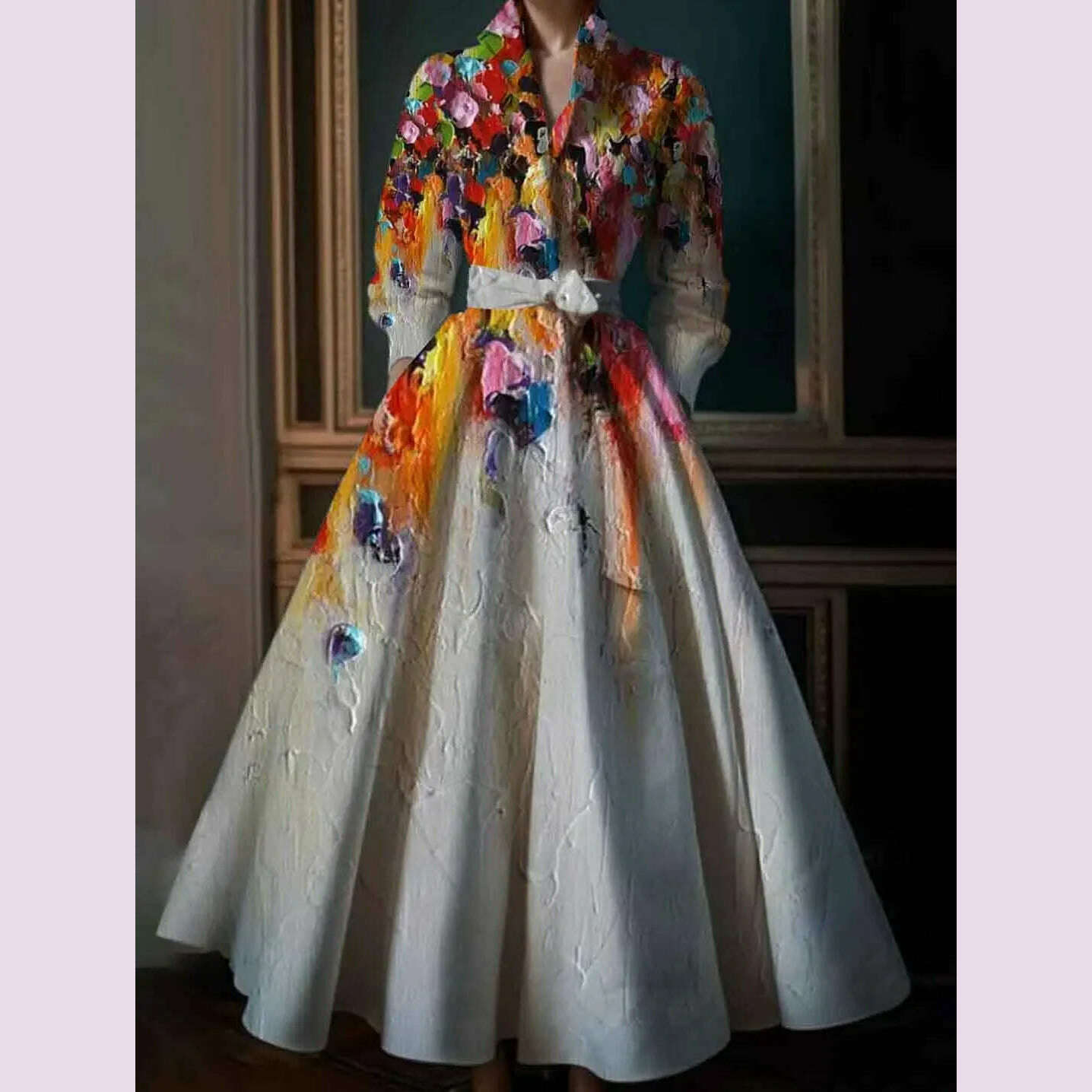 Elegant Floral Printing Maxi Dresses Multicolor Turndown Collar Long Sleeve A-Line Dress Party Wedding Evening Dress 2025 - KIMLUD