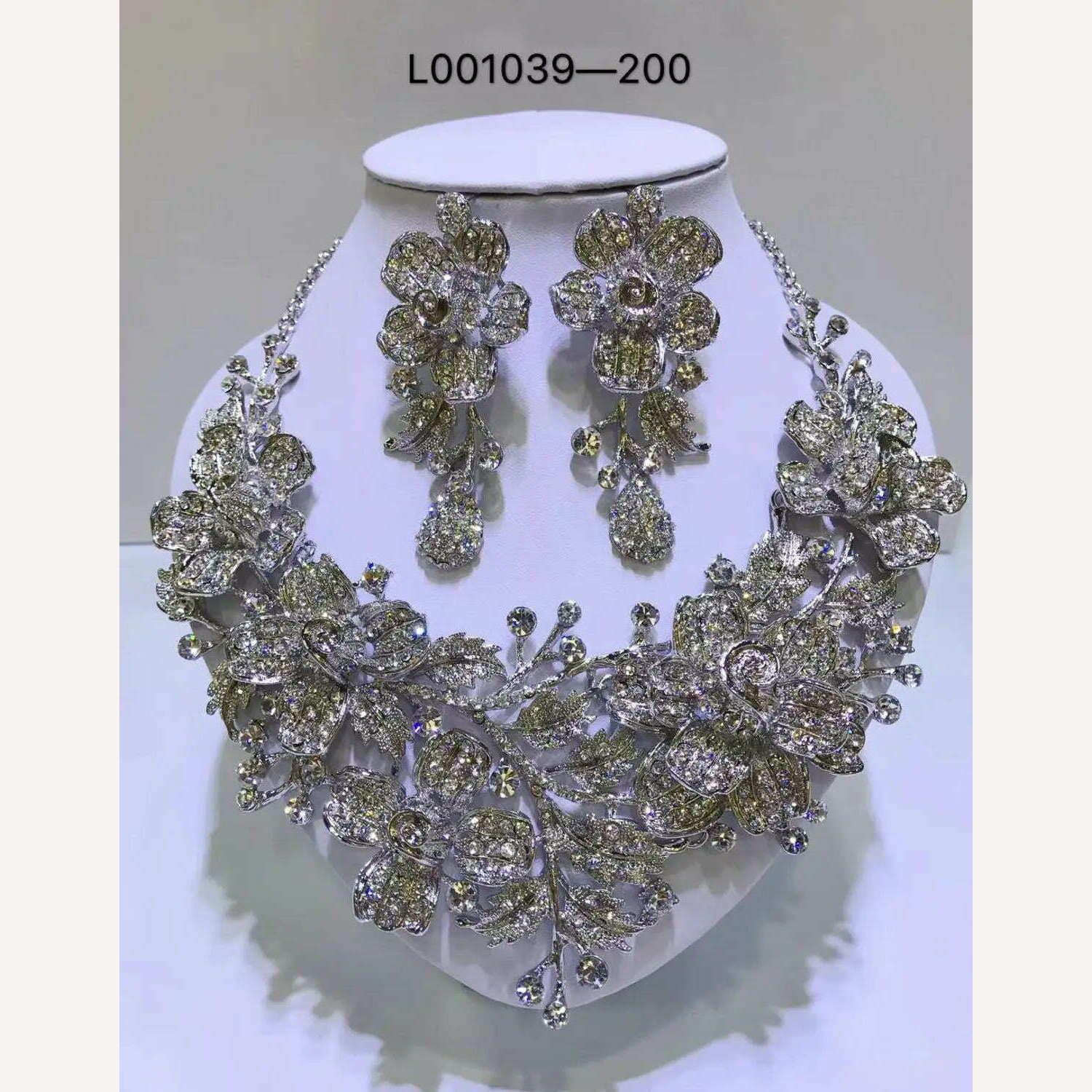 KIMLUD, Elegant Flowers Bridal Jewelry Sets Wedding Costume Necklace & Earrings Sets Shining Crystal Gold Color Jewellery For Brides, L003, KIMLUD APPAREL - Womens Clothes