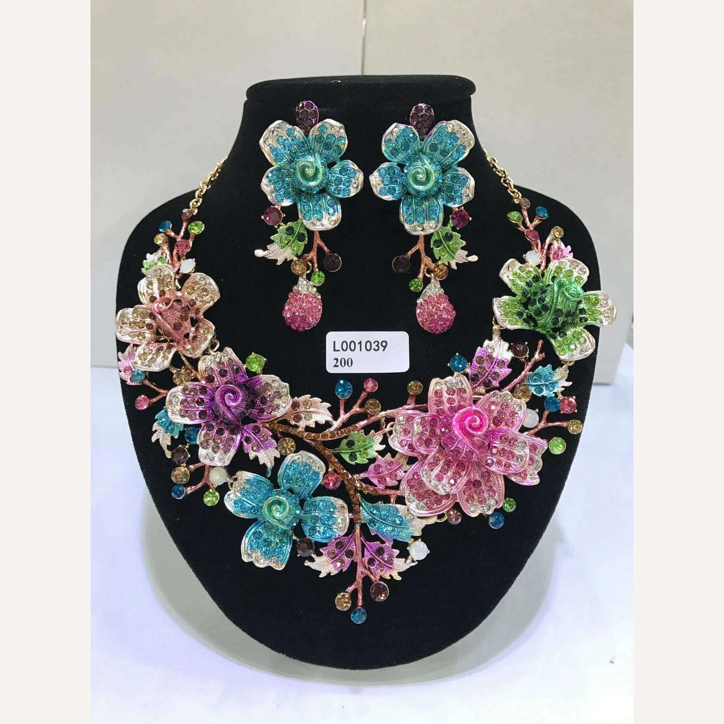 KIMLUD, Elegant Flowers Bridal Jewelry Sets Wedding Costume Necklace & Earrings Sets Shining Crystal Gold Color Jewellery For Brides, L008, KIMLUD APPAREL - Womens Clothes