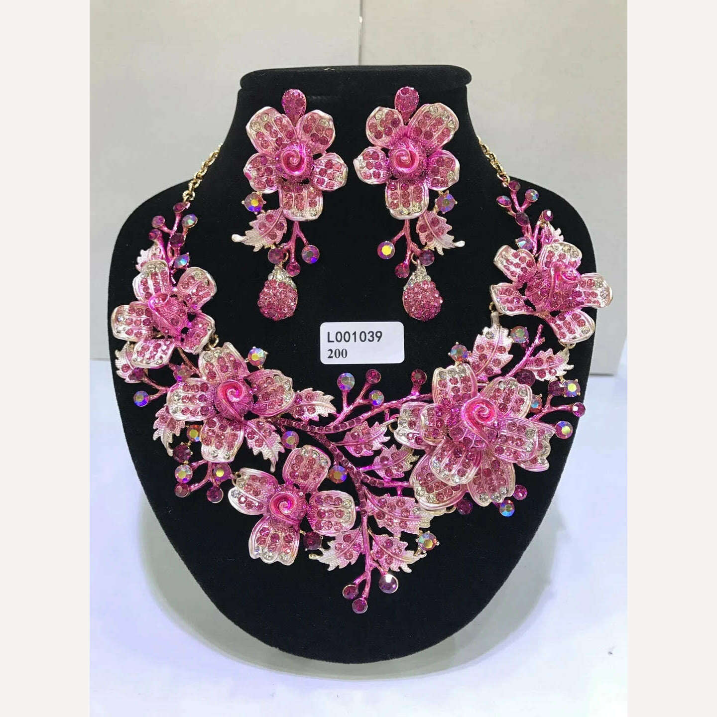 KIMLUD, Elegant Flowers Bridal Jewelry Sets Wedding Costume Necklace & Earrings Sets Shining Crystal Gold Color Jewellery For Brides, L009, KIMLUD APPAREL - Womens Clothes