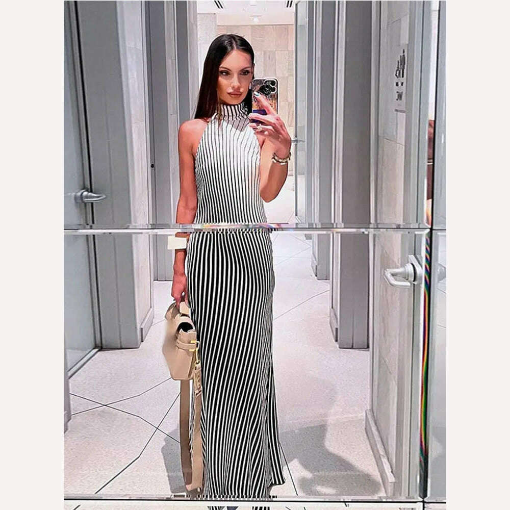 KIMLUD, Elegant Formal Party Dresses For Women Chic Stripe Halter Backless Evening Luxury Robe 2024 Summer Female Ceremony Vestidos, KIMLUD Womens Clothes
