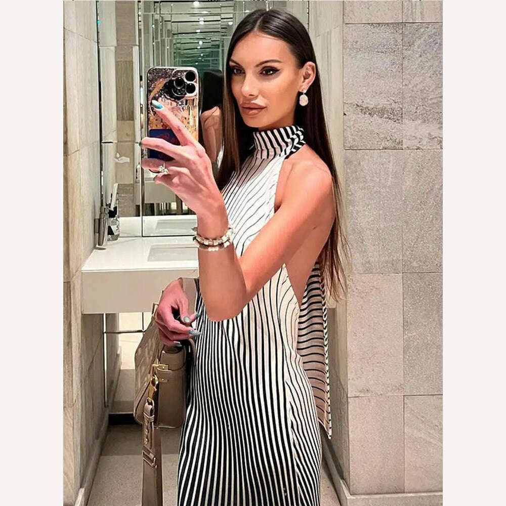 KIMLUD, Elegant Formal Party Dresses For Women Chic Stripe Halter Backless Evening Luxury Robe 2024 Summer Female Ceremony Vestidos, KIMLUD Womens Clothes