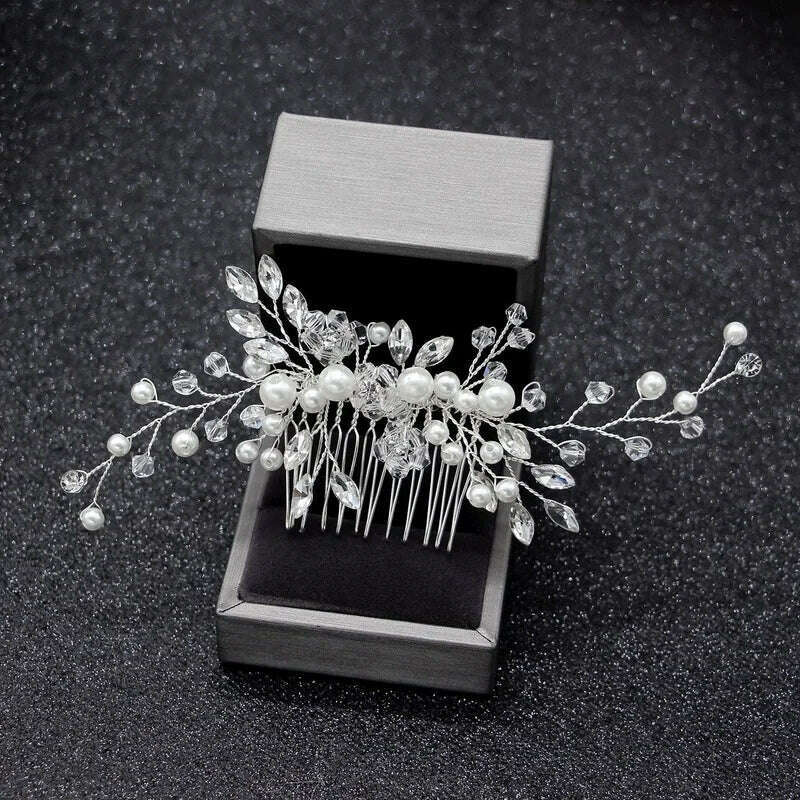 Elegant Handmade Tiara Wedding Hair Comb Flower Bridal Hairpins Pearl Rhinestone Head Jewelry Girls Wedding Hair Accessories - KIMLUD