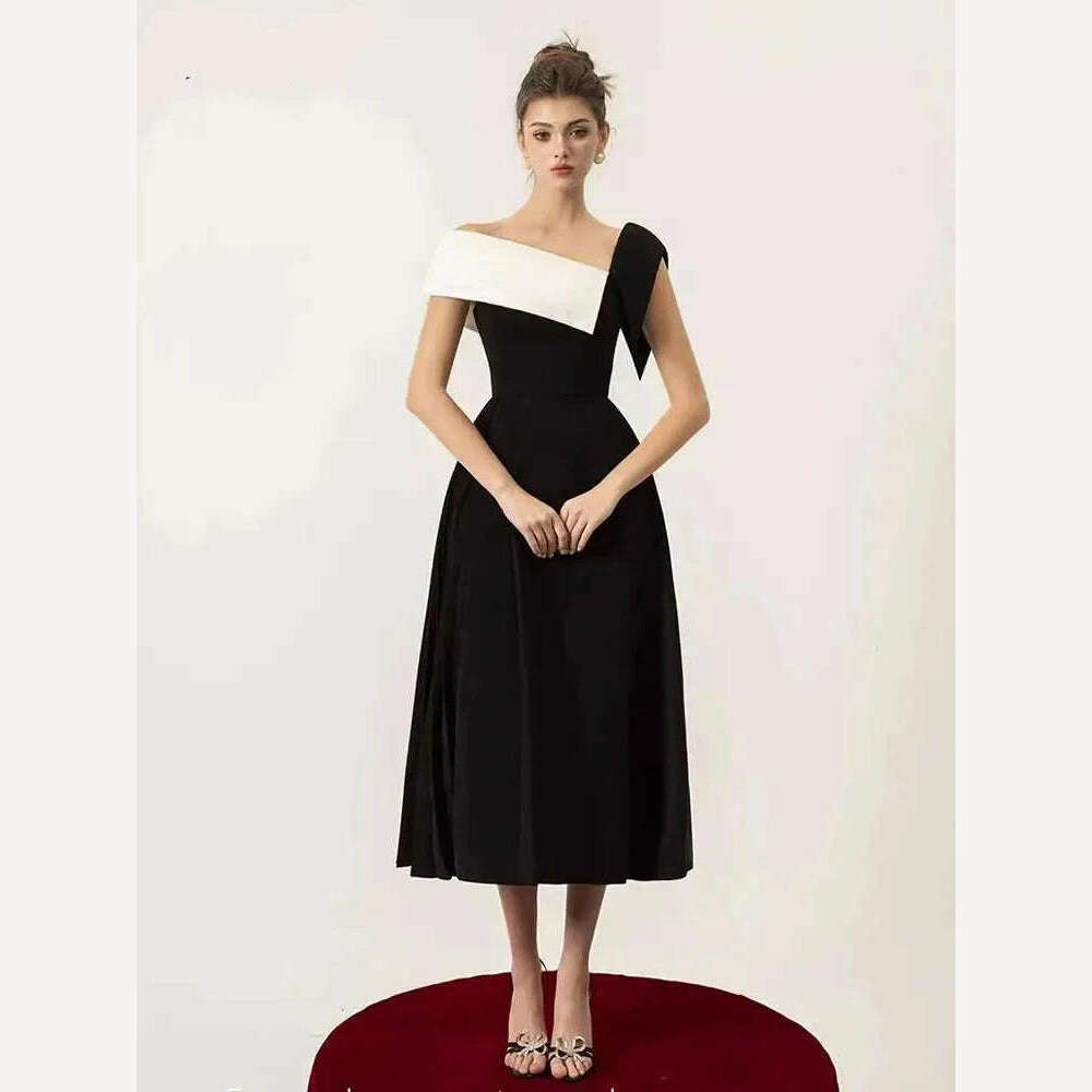 KIMLUD, Elegant High Waist Party Dress for Women with Contrast Color Backless Shoulder Design Perfect for Summer Fashion 2024, KIMLUD Womens Clothes
