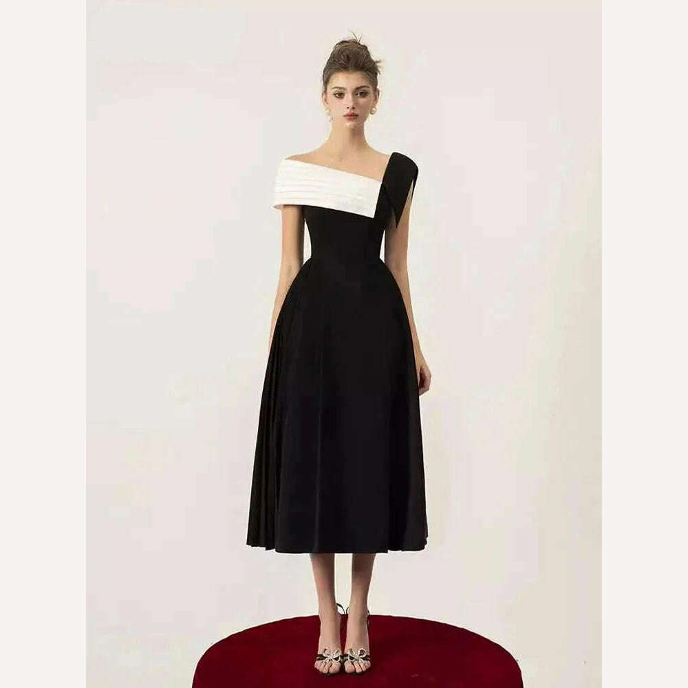 KIMLUD, Elegant High Waist Party Dress for Women with Contrast Color Backless Shoulder Design Perfect for Summer Fashion 2024, KIMLUD Womens Clothes