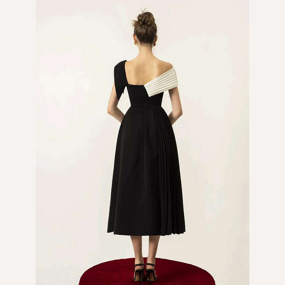 KIMLUD, Elegant High Waist Party Dress for Women with Contrast Color Backless Shoulder Design Perfect for Summer Fashion 2024, KIMLUD Womens Clothes
