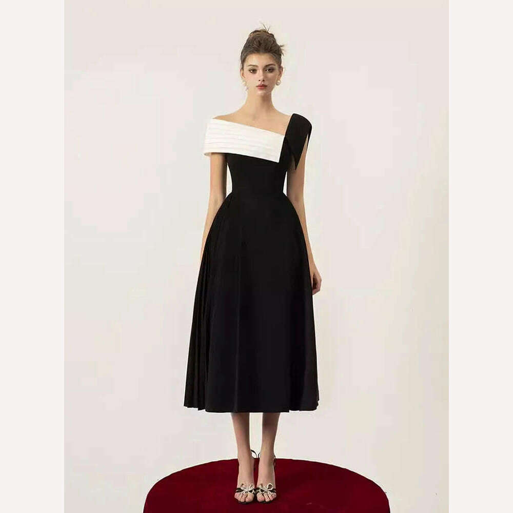 KIMLUD, Elegant High Waist Party Dress for Women with Contrast Color Backless Shoulder Design Perfect for Summer Fashion 2024, KIMLUD Womens Clothes