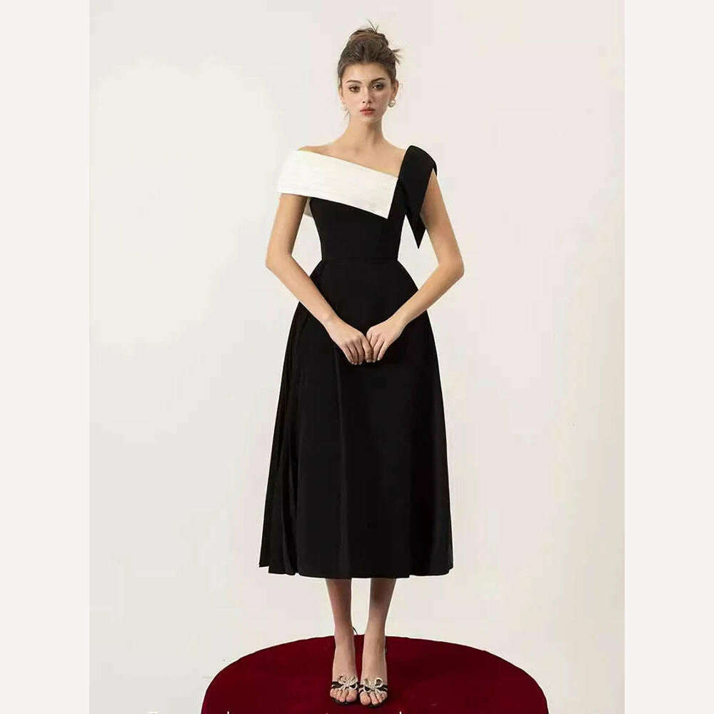 KIMLUD, Elegant High Waist Party Dress for Women with Contrast Color Backless Shoulder Design Perfect for Summer Fashion 2024, L / Black, KIMLUD APPAREL - Womens Clothes