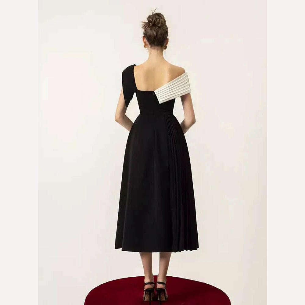 KIMLUD, Elegant High Waist Party Dress for Women with Contrast Color Backless Shoulder Design Perfect for Summer Fashion 2024, KIMLUD Womens Clothes