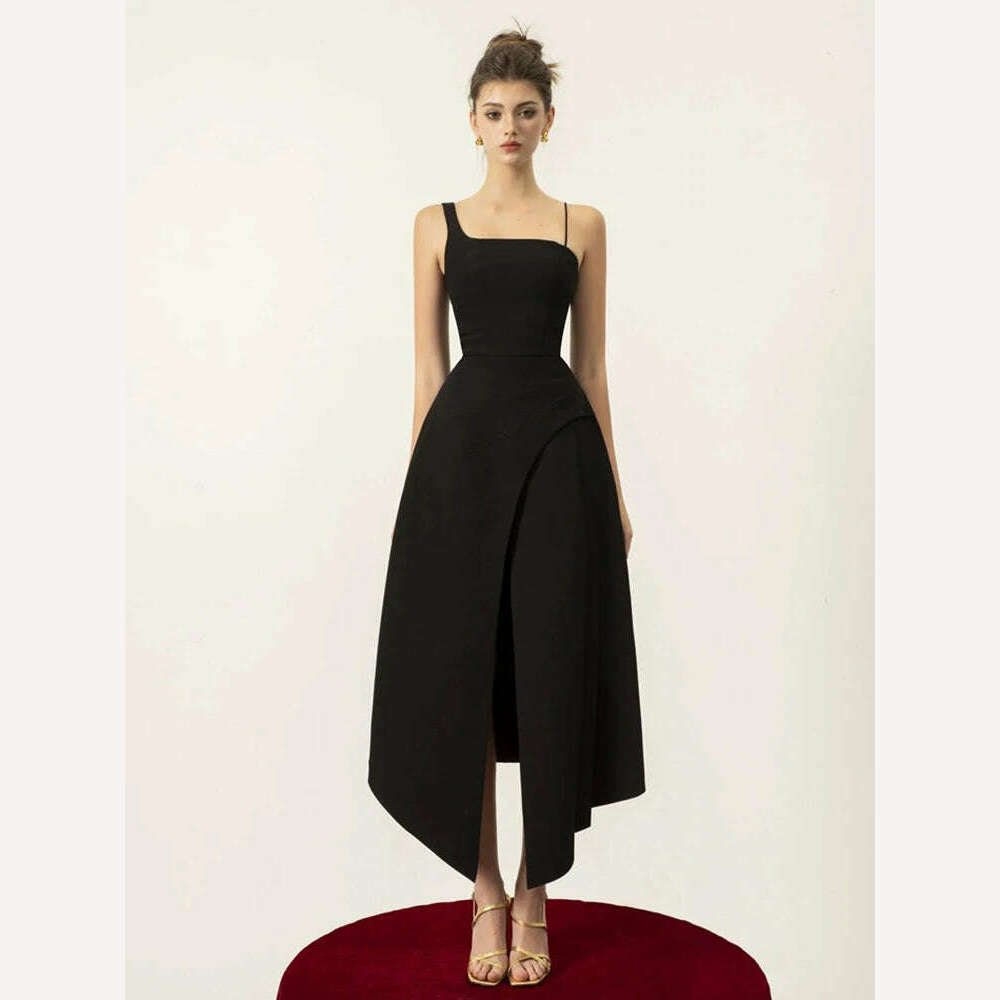 KIMLUD, Elegant High Waist Slim Strapless Backless Party Dress by DEAT Irregularity Camisole Summer Fashion 2024, black / XS, KIMLUD APPAREL - Womens Clothes