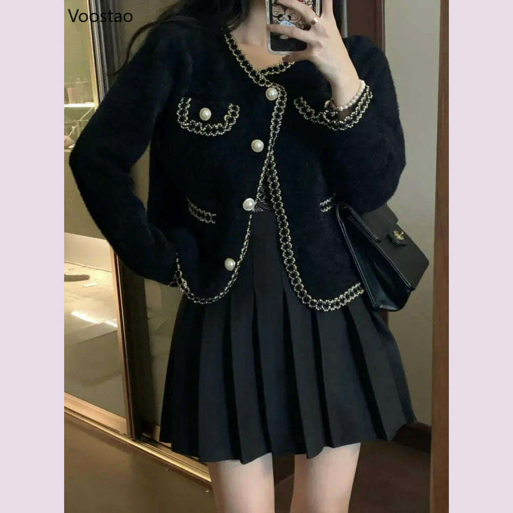 Elegant Imitation Mink Cashmere Sweater Jacket Women Autumn Winter Korean O-Neck Loose Knitted Cardigan Female Fashion Outwear - KIMLUD